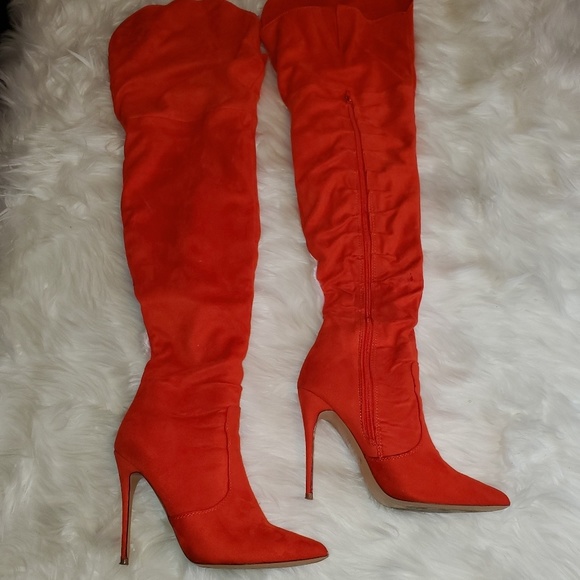 Fashion Nova Shoes - Orange thigh high faux suede boots